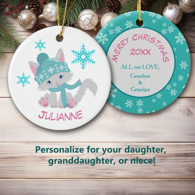 Niedlich Aquamarine Schneeflocke Kitten Keramik Ornament (Von Creator hochgeladen)