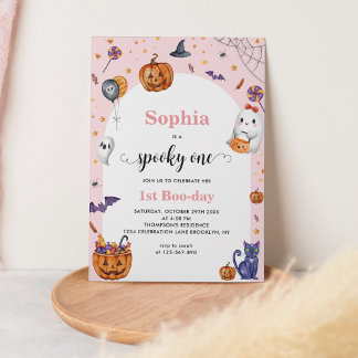 Niedlich Arch Pink Spooky Ein 1. Geburtstag Einladung