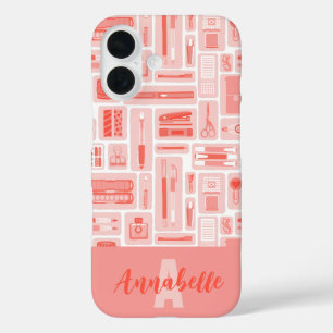 Niedlich Art liefert Korallenmuster-Monogramm iPhone 16 Hülle