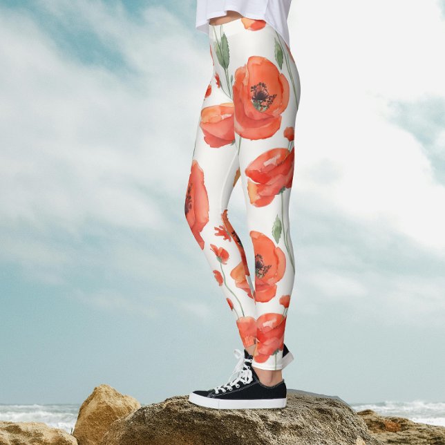 Niedlich Art Red White Poppe Bold Floral Watercolo Leggings (Von Creator hochgeladen)