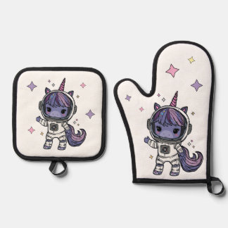 Niedlich Astro Unicorn Oven Mitt Ofenhandschuh & Topflappen-Set