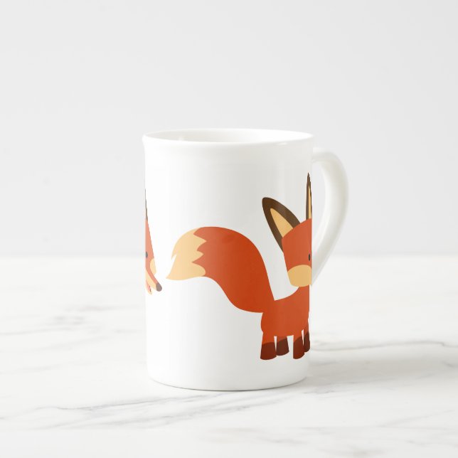 Niedlich Astute Cartoon Fox Knochen China Tasse (Vorderseite Rechts)