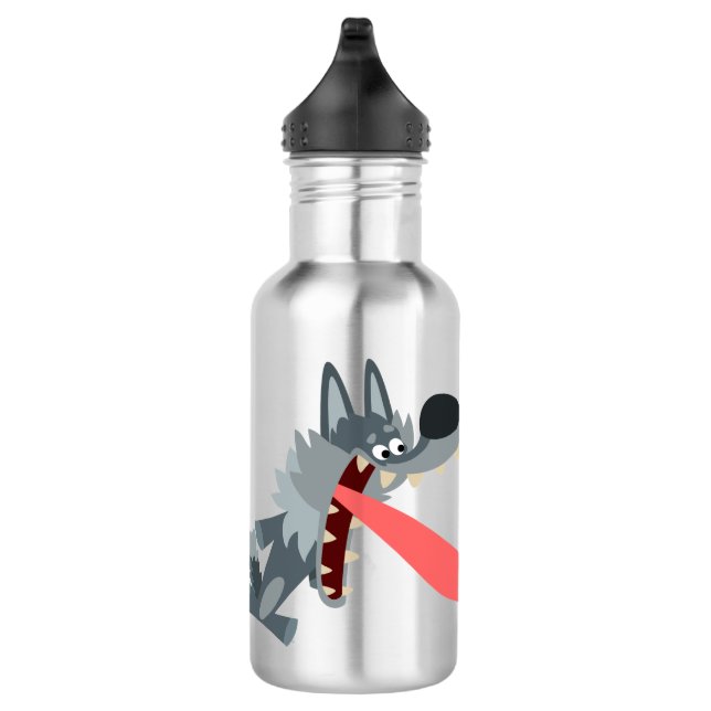Niedlich aufgeregter Cartoon Wolf Wasserflasche (Rechts)