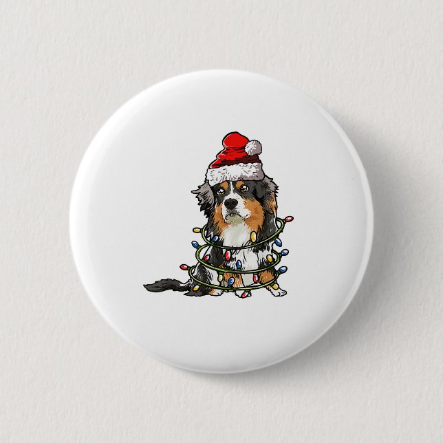 Niedlich Australian Shepherd Santa Christmas Tree  Button (Vorderseite)