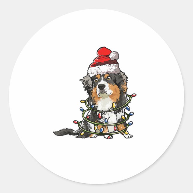 Niedlich Australian Shepherd Santa Christmas Tree  Runder Aufkleber (Vorderseite)