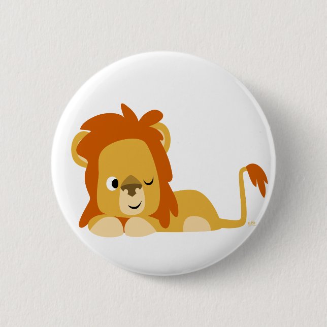 Niedlich Awake Cartoon Lion Button Abzeichen (Vorderseite)