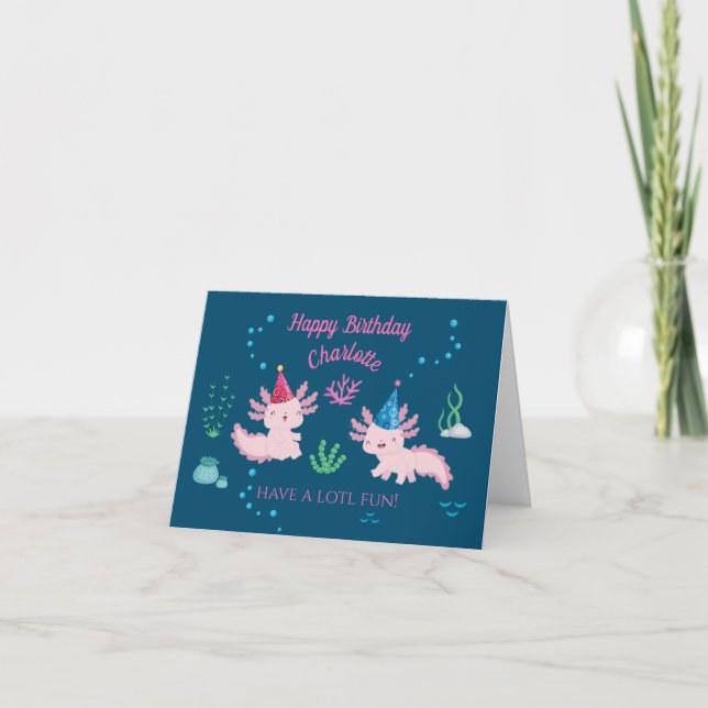 Niedlich Axolotl Happy Birthday Karte (Vorderseite)