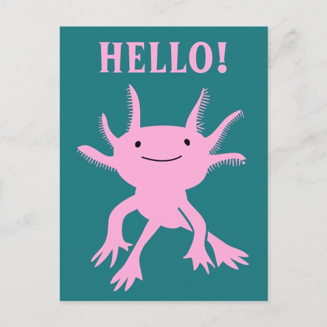 Niedlich Axolotl Pink Salamander Hallo Postcard Postkarte (Vorderseite)