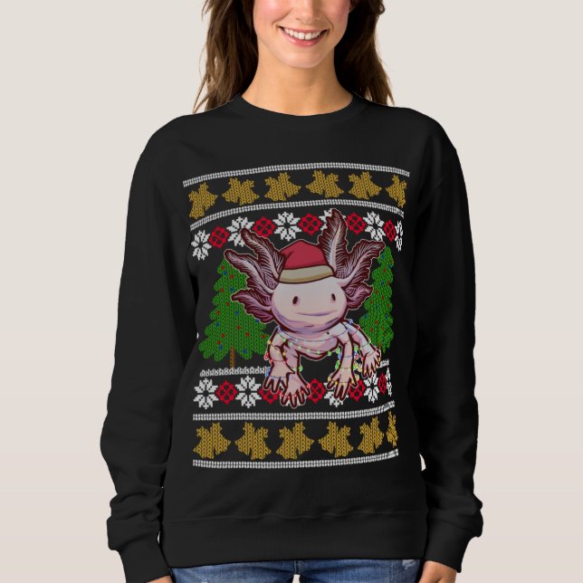 Niedlich Axolotl Ugly Sweater Christmas Lights San Sweatshirt (Vorderseite)
