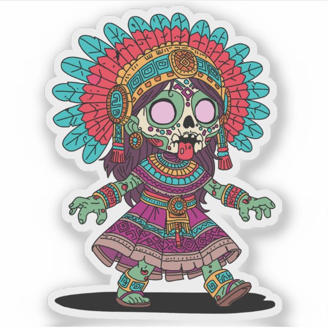 Niedlich Aztec Zombie Aufkleber (Vorderseite)