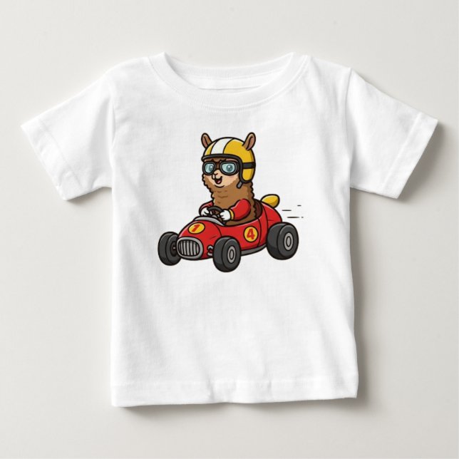 Niedlich Baby Alpaca Race Car Driver Baby T-shirt (Vorderseite)