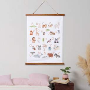 Niedlich Baby Animal Alphabet Wandteppich Mit Holzrahmen
