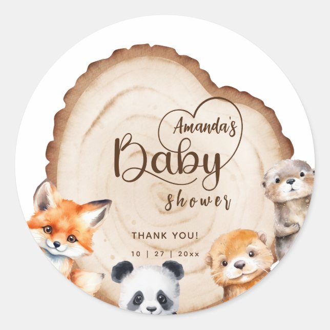 Niedlich Baby Animals Baby Dusche Vielen Dank Runder Aufkleber (Vorderseite)