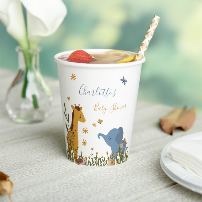Niedlich Baby Animals Floral Baby Dusche Pappbecher (In Situ)