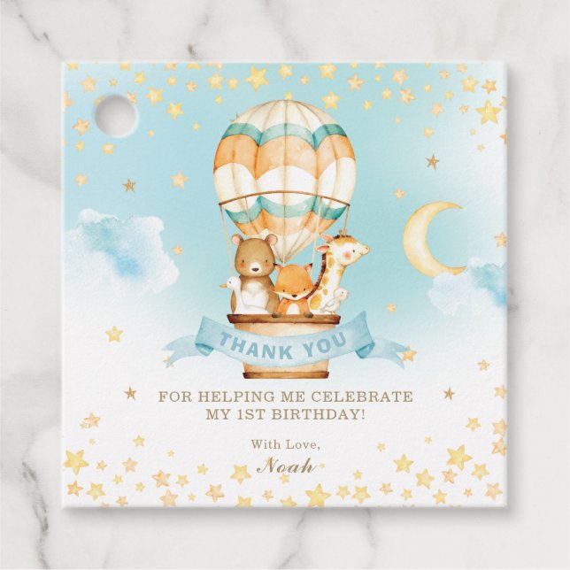 Niedlich Baby Animals Hot Air Ballon Vielen Dank Geschenkanhänger (Vorderseite)