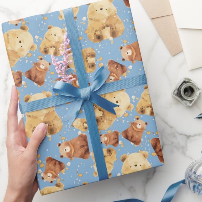 Niedlich Baby Bear Blue Geschenkpapier (Von Creator hochgeladen)