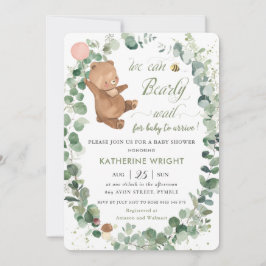 Niedlich Baby Bear Greenery Girl Baby Shower Einladung
