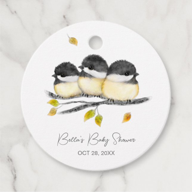 Niedlich Baby Bird Chickadees Baby Dusche Geschenkanhänger (Vorderseite)