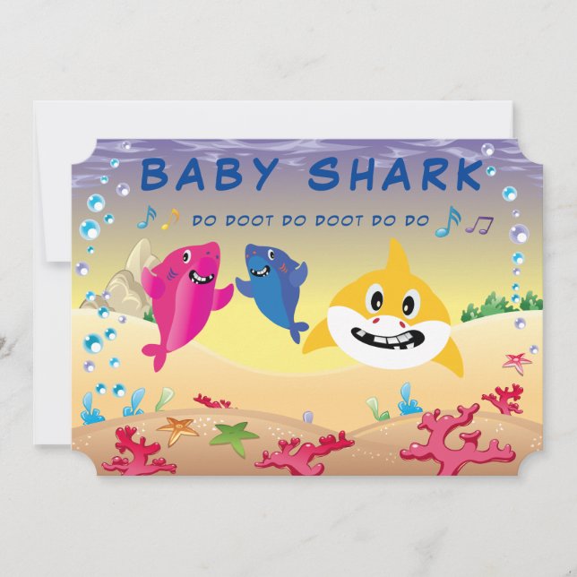 Niedlich 🦈 Baby Birthday Hai Party Einladung (Vorderseite)