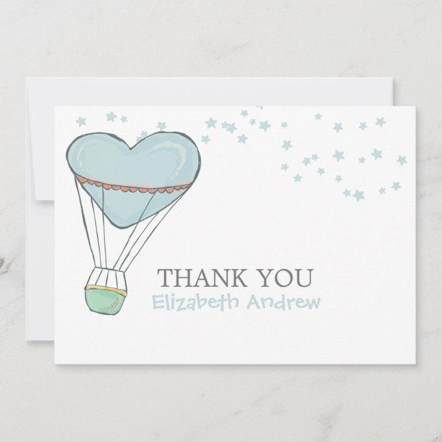 Niedlich Baby Blue Heißluftballon Babydusche Dankeskarte (Vorderseite)