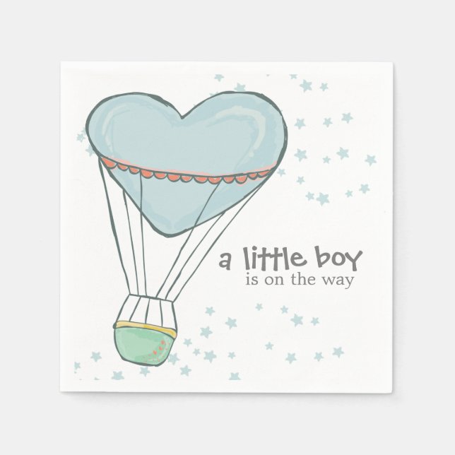 Niedlich Baby Blue Hot Air Ballon Babydusche Serviette (Vorderseite)
