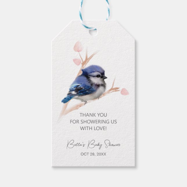 Niedlich Baby Blue Jay Baby Dusche Geschenkanhänger (Vorderseite)