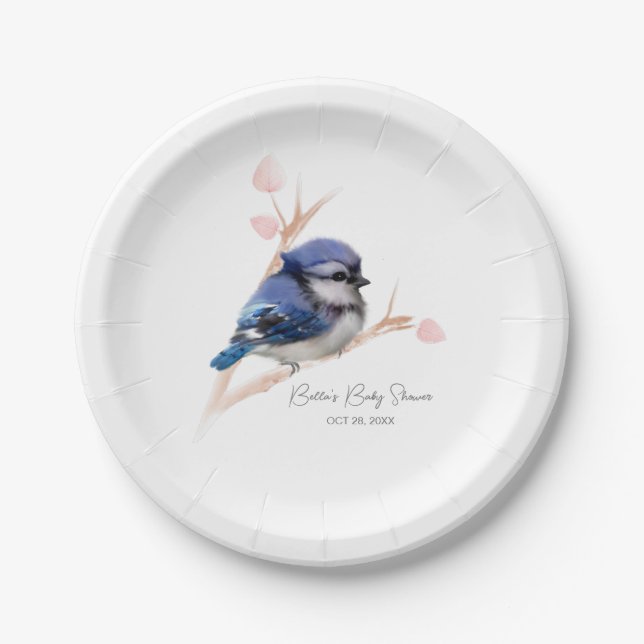 Niedlich Baby Blue Jay Baby Dusche Pappteller (Vorderseite)