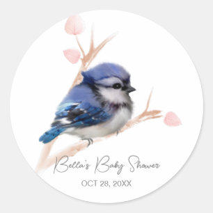 Niedlich Baby Blue Jay Baby Dusche Runder Aufkleber