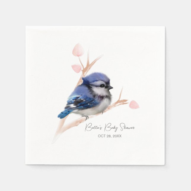 Niedlich Baby Blue Jay Baby Dusche Serviette (Vorderseite)