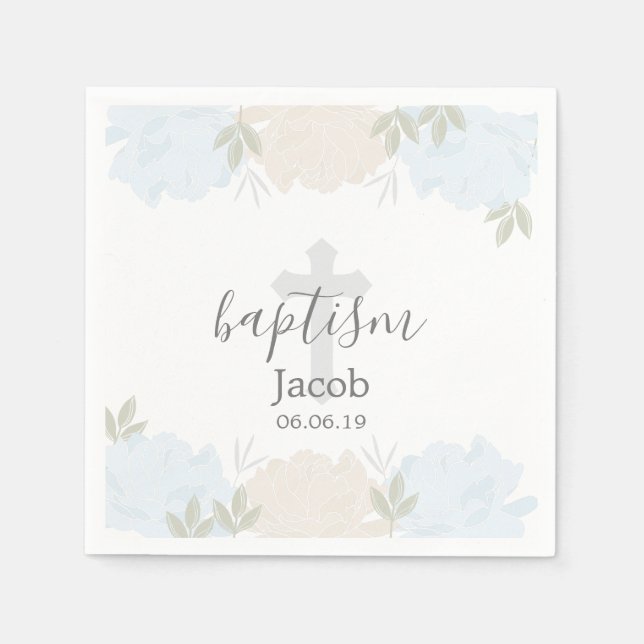 Niedlich Baby Blue Peonies Baby Baptisse Serviette (Vorderseite)