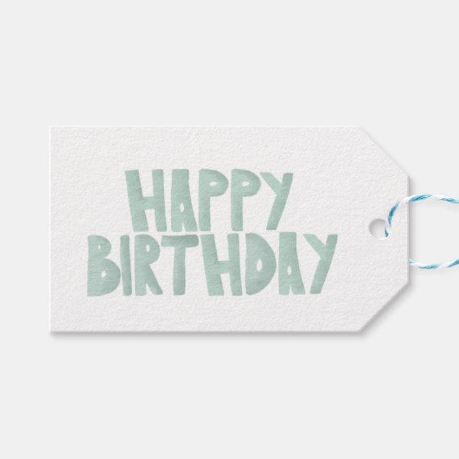 Niedlich Baby Blue Simple Happy Geburtstag Geschenkanhänger (Vorderseite (Horizontal))