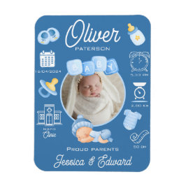 Niedlich Baby Boy Birth Stats Blue Neuborn Moderne Magnet