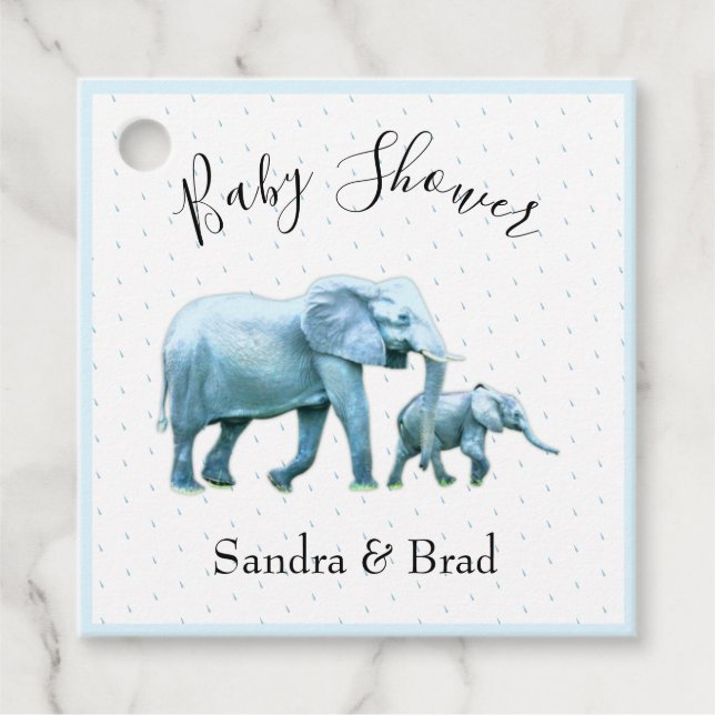 Niedlich Baby Boy Blue Elephants Baby Dusche Geschenkanhänger (Vorderseite)