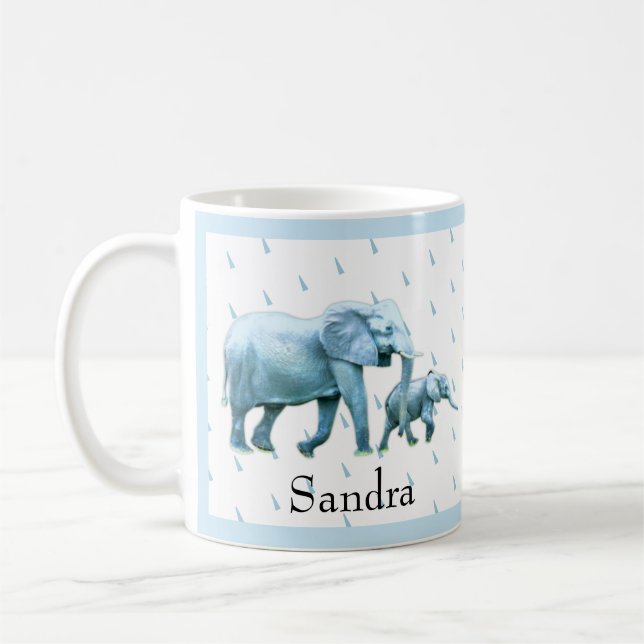 Niedlich Baby Boy Blue Elephants Baby Dusche Kaffeetasse (Links)