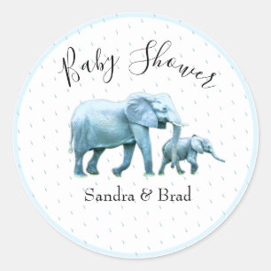 Niedlich Baby Boy Blue Elephants Baby Dusche Runder Aufkleber