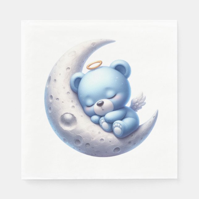 NIEDLICH BABY BOY BLUE SCHLAFEN AUF DEM Mond Serviette (Vorderseite)