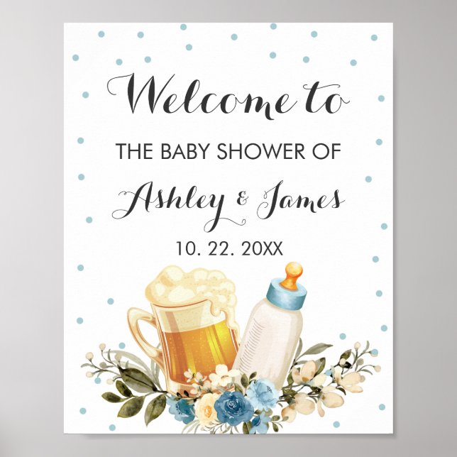 Niedlich Baby Boy Brewing Blue Baby Dusche Willkom Poster (Vorne)