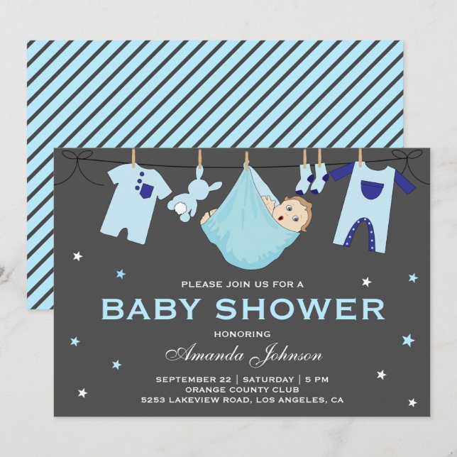 Niedlich Baby Boy Clothesline Kinderdusche Einladu Einladung (Vorne/Hinten)