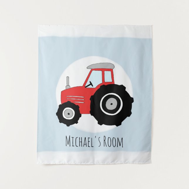 Niedlich Baby Boy Doodle Red Farm Traktor Kinderzi Wandteppich (Vorderseite)