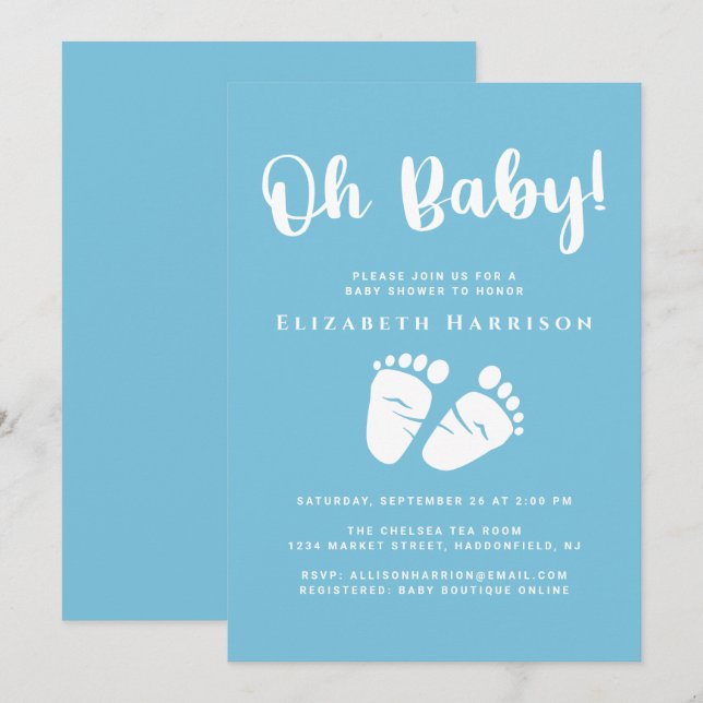 Niedlich Baby Boy Dusche Blau Einladung (Vorne/Hinten)