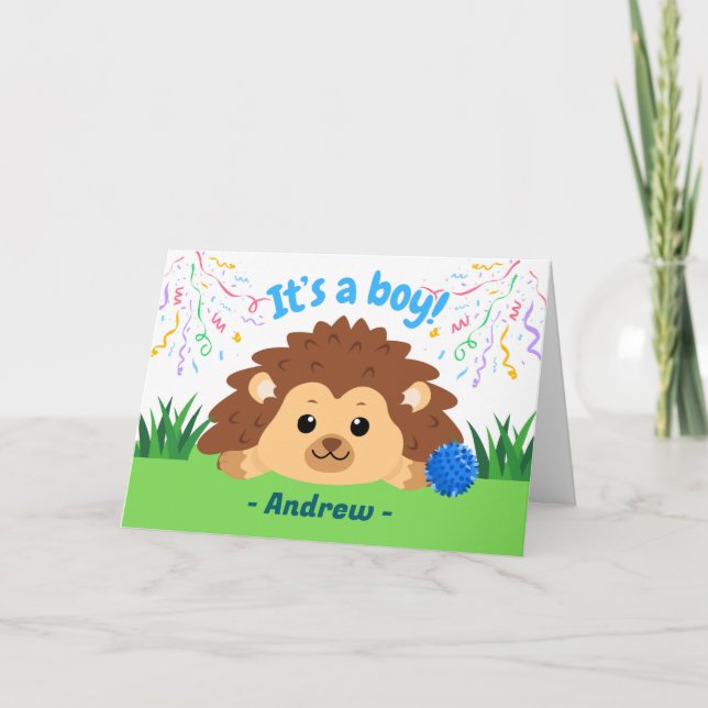 Niedlich Baby Boy Herzlichen Glückwunsch an Igel Karte (Vorderseite)