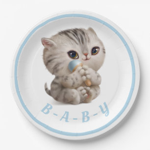 Niedlich Baby Boy Kitten Hand Drawn Blue Typografy Pappteller