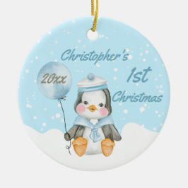 Niedlich Baby Boy Penguin's First Christmas Blue Keramik Ornament