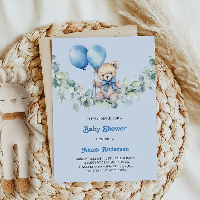 Niedlich Baby Boy Shower Invite - Blue Balloons &  Einladung (Von Creator hochgeladen)
