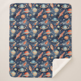 Niedlich Baby Boy Space Planet Watercolor Blue Ora Sherpadecke