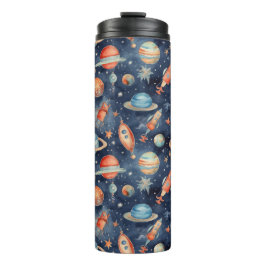 Niedlich Baby Boy Space Planet Watercolor Blue Ora Thermosbecher