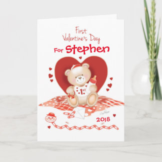 Niedlich Baby Boy Teddy am 1. Feiertagskarte