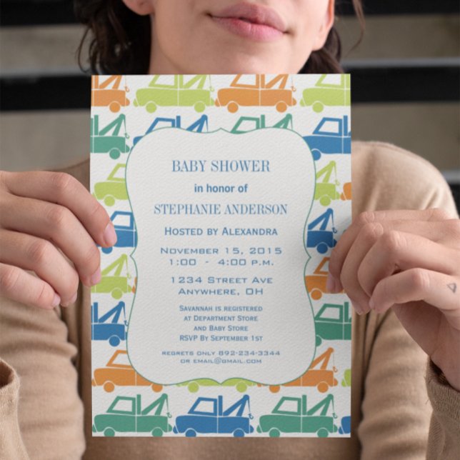 Niedlich Baby Boy Tow Truck Baby Dusche Einladung (Von Creator hochgeladen)