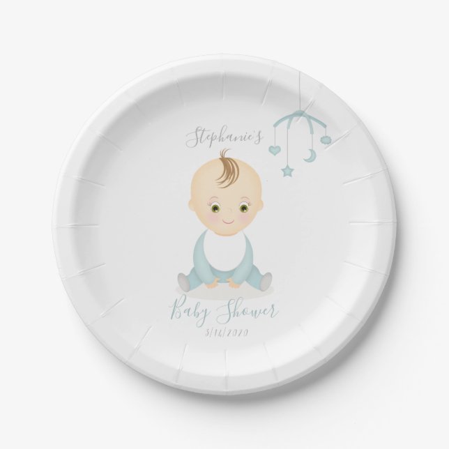 Niedlich Baby Boy und seine Baby-Dusche Pappteller (Vorderseite)