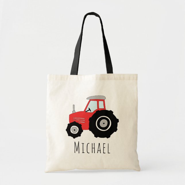 Niedlich Baby Boy's Red Farm Traktor und Name Tragetasche (Vorne)